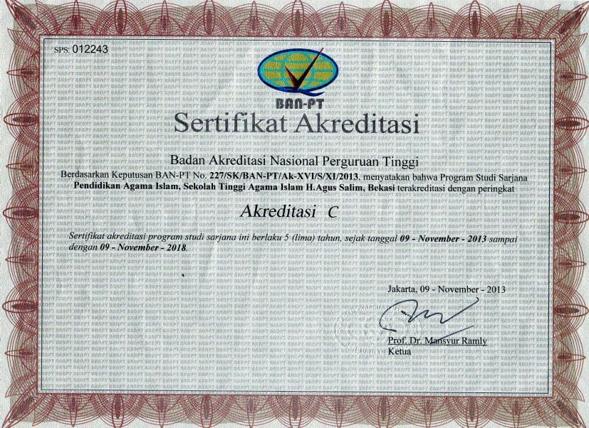 Sertifikat Akreditasi Prodi PAI 2013 (Akreditasi C)